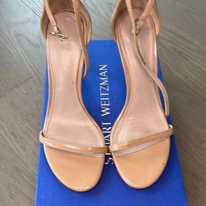 Stuart Weitzman Nudistcurve Patent Ankle-Strap Sandals